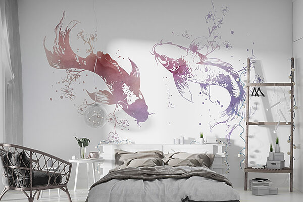 Dois peixes com flores e folhas Dois peixes com flores e folhas