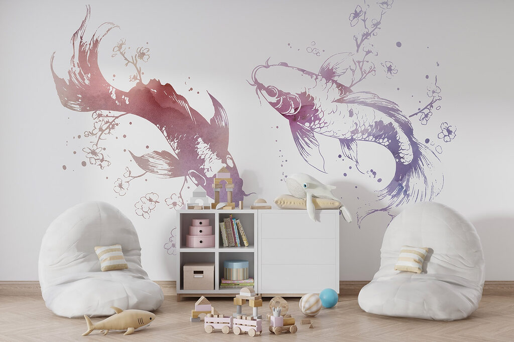 Two fish with flowers and leaves