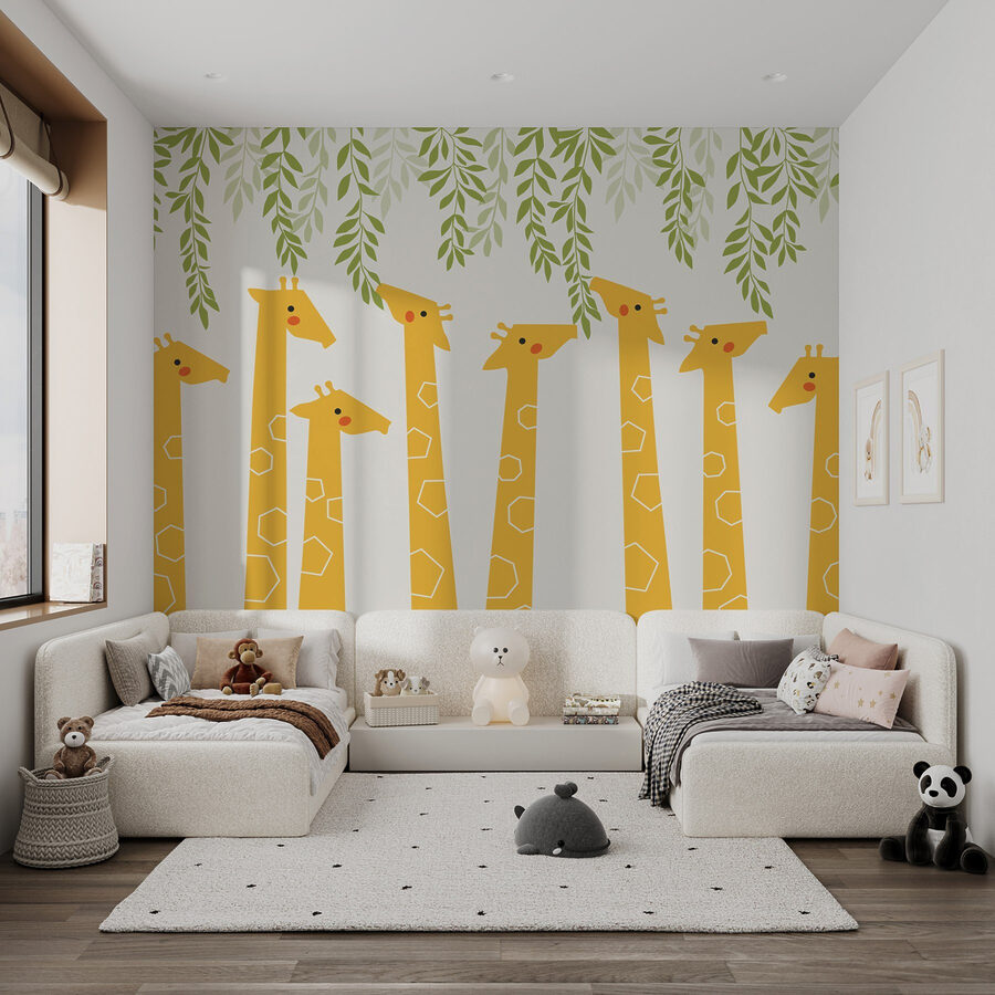 Papel de parede Grupo de girafas com folhas - Image 2