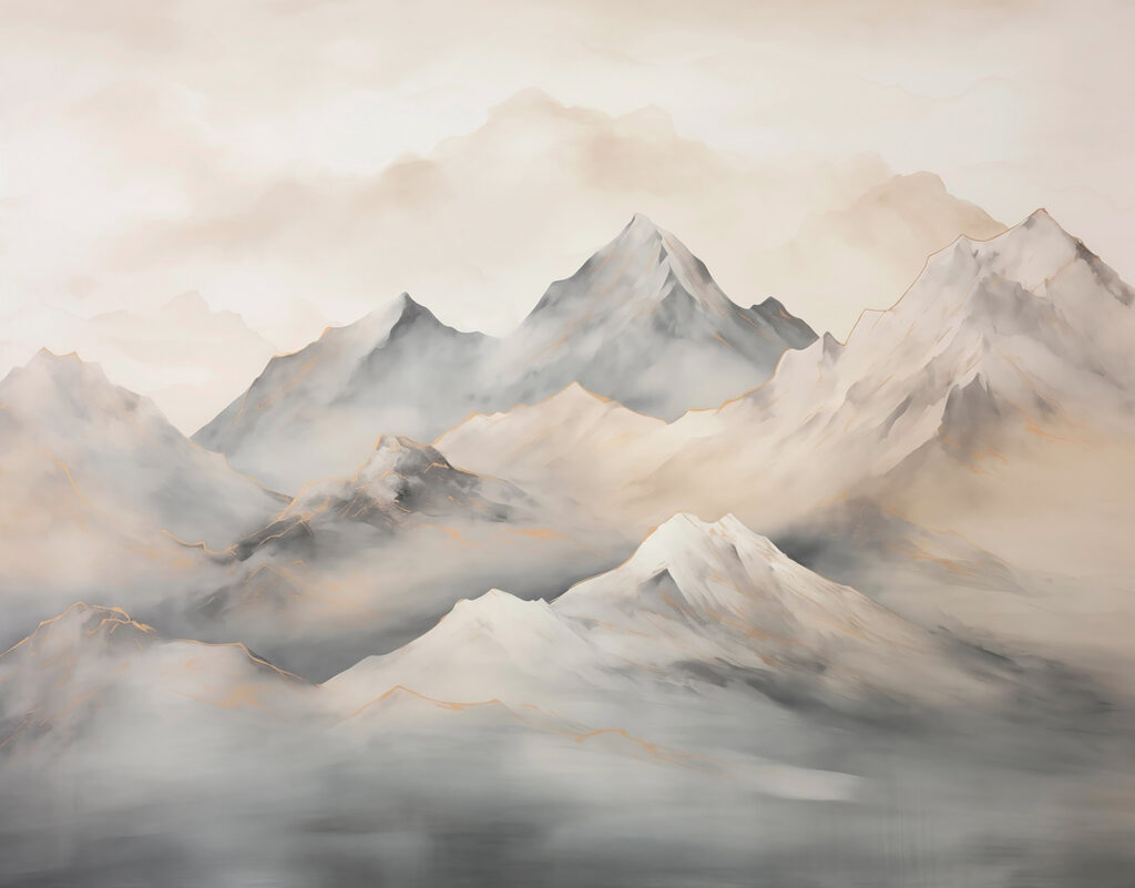 Pintura de montanhas com nuvens Pintura de montanhas com nuvens