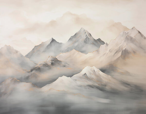 Pintura de montanhas com nuvens Pintura de montanhas com nuvens