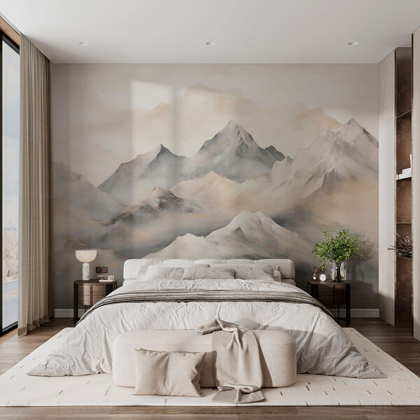 Pintura de montanhas com nuvens Pintura de montanhas com nuvens