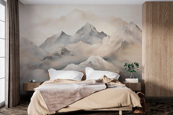 Pintura de montanhas com nuvens Pintura de montanhas com nuvens