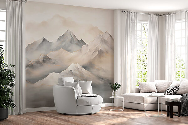 Pintura de montanhas com nuvens Pintura de montanhas com nuvens