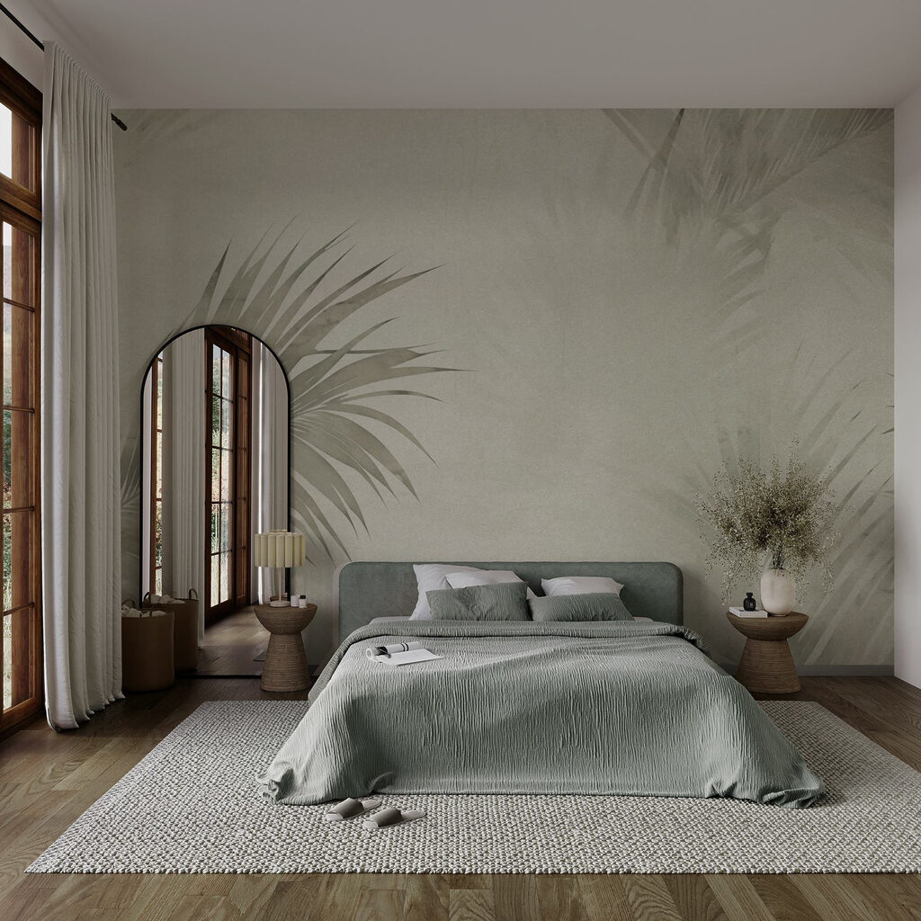 Soft palm leaves on a muted background