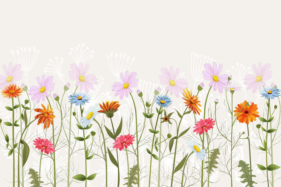 Fileira de flores coloridas