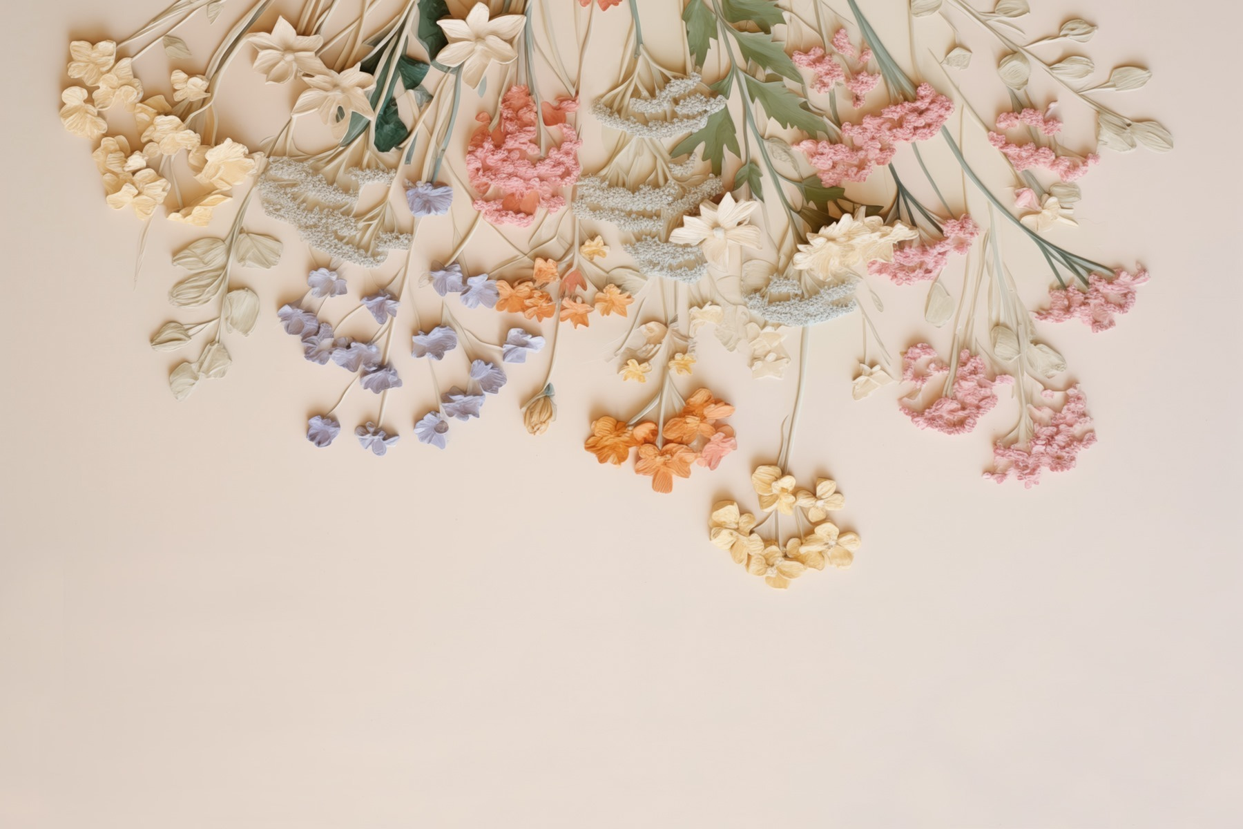 Group of flowers on a white surface