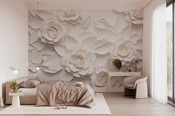 Flores e folhas de papel branco Flores e folhas de papel branco