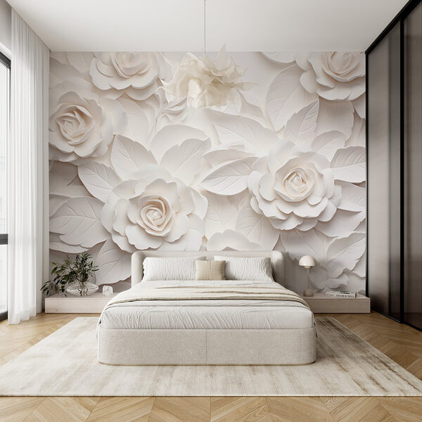 Flores e folhas de papel branco Flores e folhas de papel branco