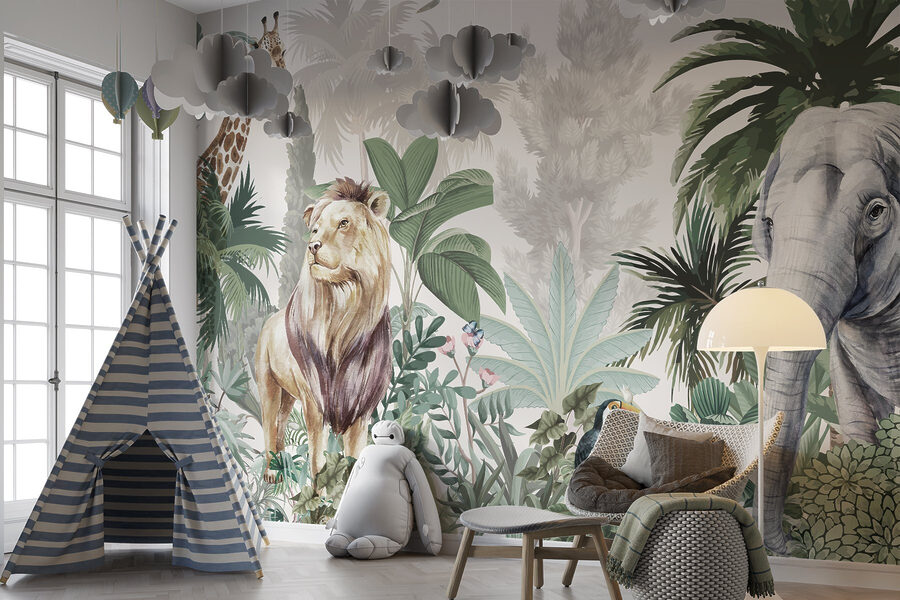Papel de parede com animais e pássaros
