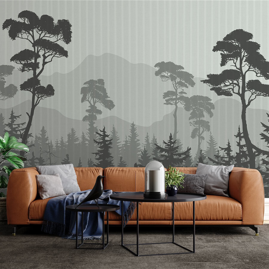 Floresta com montanhas e árvores