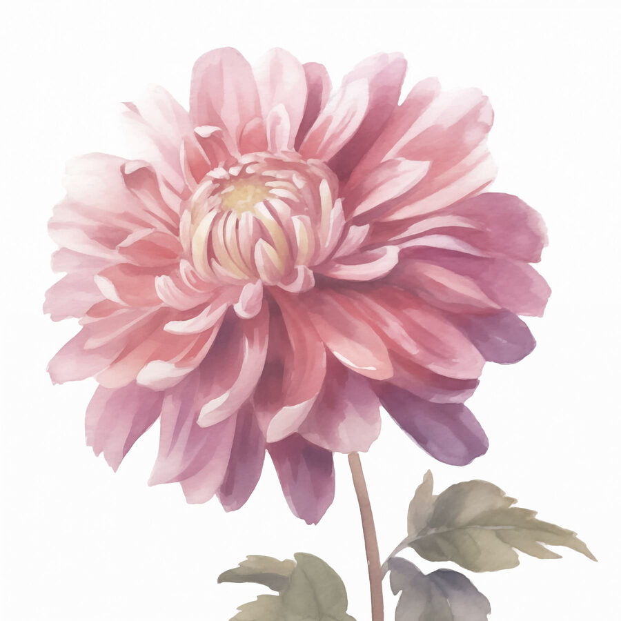 Flor cor-de-rosa com folhas verdes