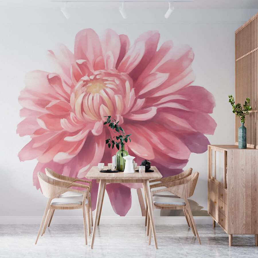 Flor cor-de-rosa com folhas verdes