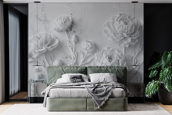 White flower carving on a wall