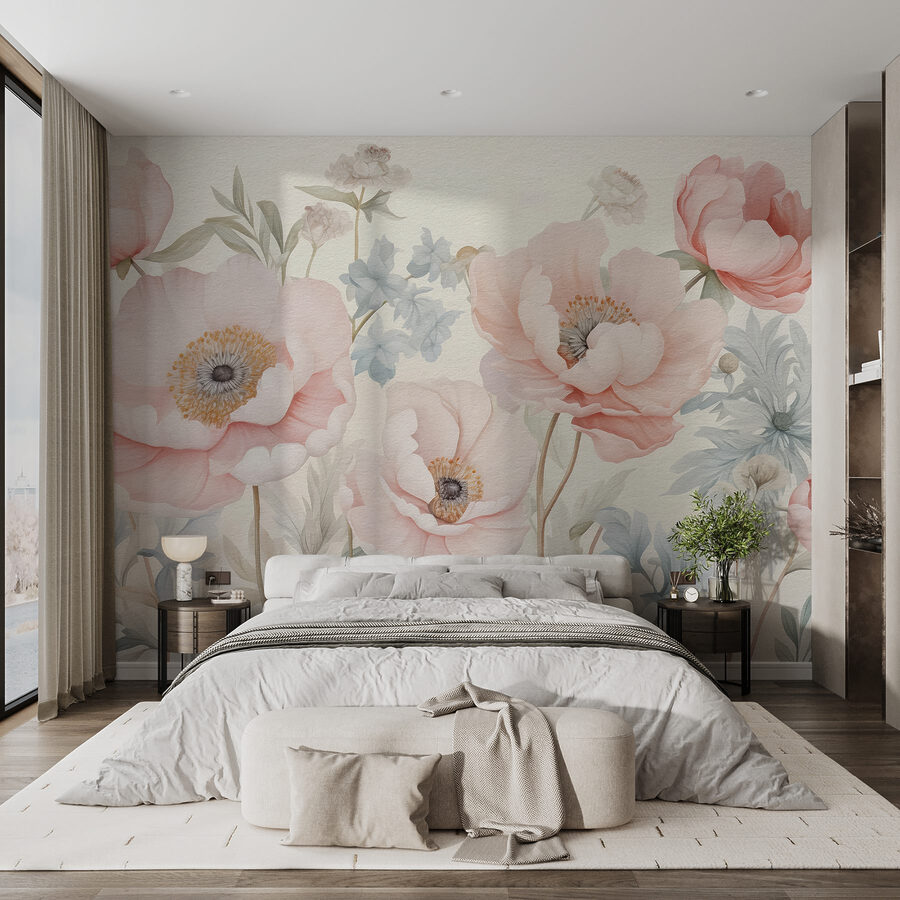 Pintura de flores numa parede