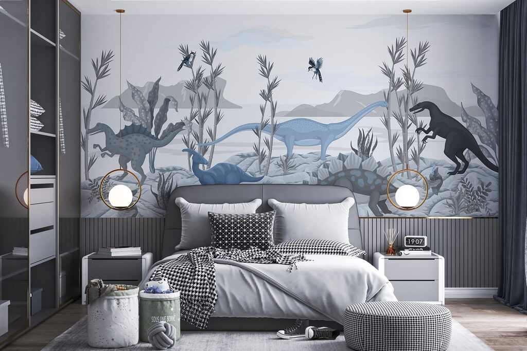 Group of dinosaurs in a landscape Group of dinosaurs in a landscape