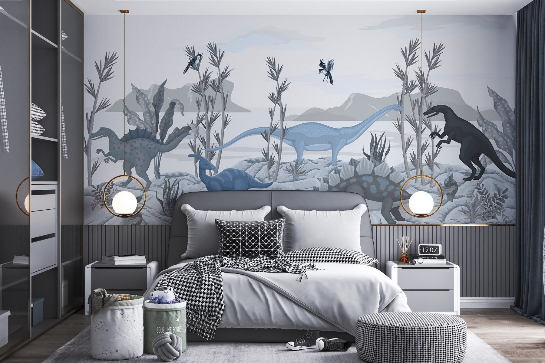 Group of dinosaurs in a landscape Group of dinosaurs in a landscape