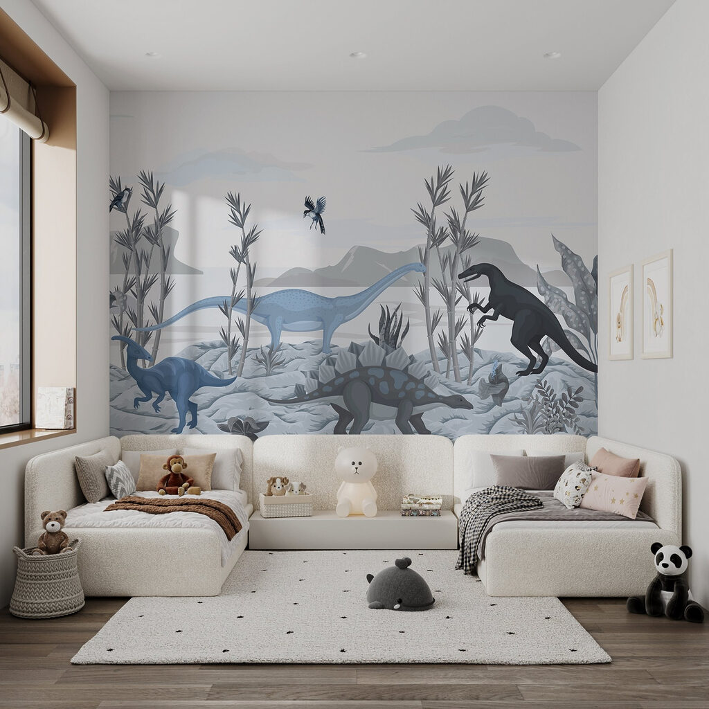 Group of dinosaurs in a landscape Group of dinosaurs in a landscape