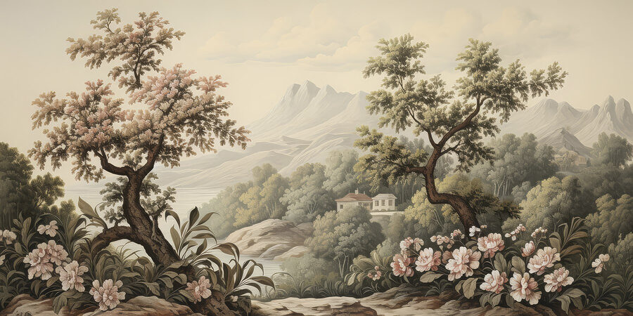Papel de parede Paisagem com árvores e flores - Image 4