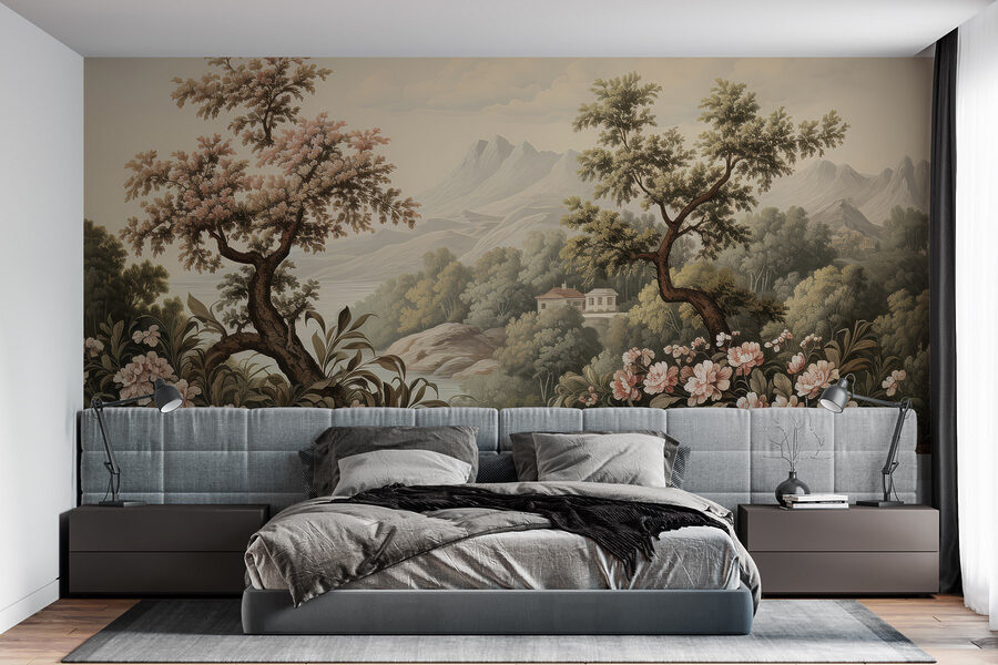 Papel de parede Paisagem com árvores e flores - Image 2