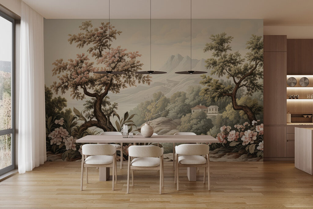 Landscape with trees and flowers Landscape with trees and flowers