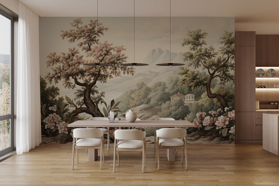 Papel de parede Paisagem com árvores e flores - Image 3