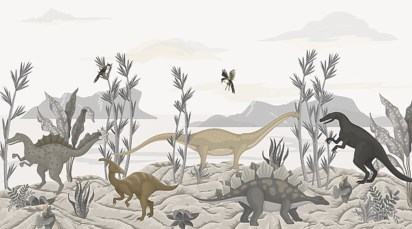 Grupo de dinossauros num deserto Grupo de dinossauros num deserto