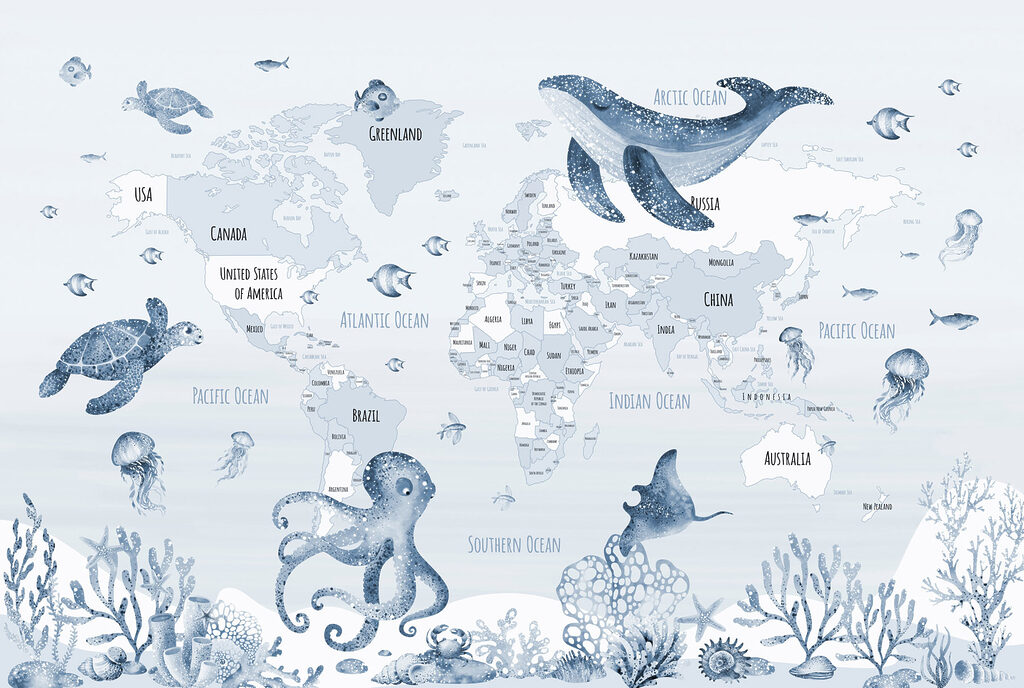 Mapa do mundo com animais marinhos Mapa do mundo com animais marinhos