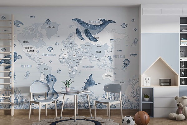 Mapa do mundo com animais marinhos Mapa do mundo com animais marinhos