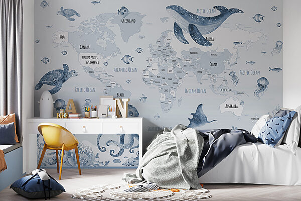 Mapa do mundo com animais marinhos Mapa do mundo com animais marinhos