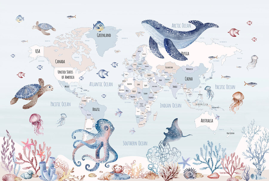 Mapa do mundo com animais marinhos Mapa do mundo com animais marinhos