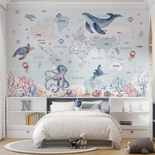 Mapa do mundo com animais marinhos Mapa do mundo com animais marinhos