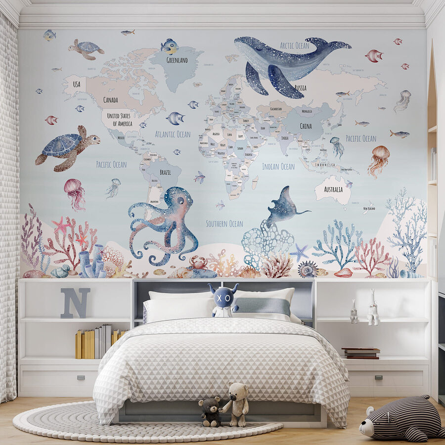 Mapa do mundo com animais marinhos Mapa do mundo com animais marinhos