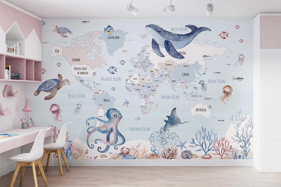 Mapa do mundo com animais marinhos Mapa do mundo com animais marinhos