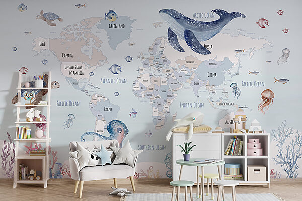 Mapa do mundo com animais marinhos Mapa do mundo com animais marinhos