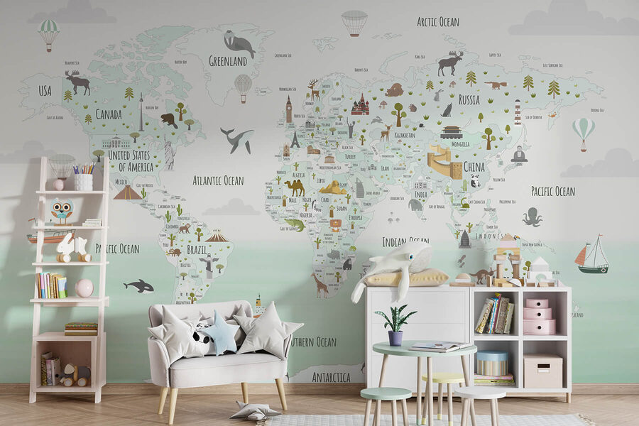 Mapa do mundo com animais Mapa do mundo com animais