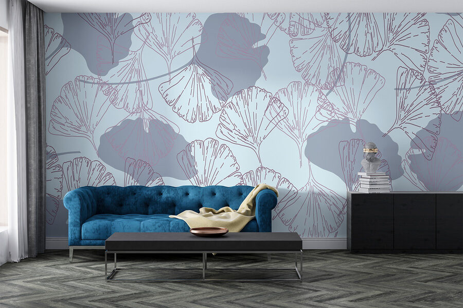Papel de parede Padrão de folhas sobre um fundo azul claro - Image 2