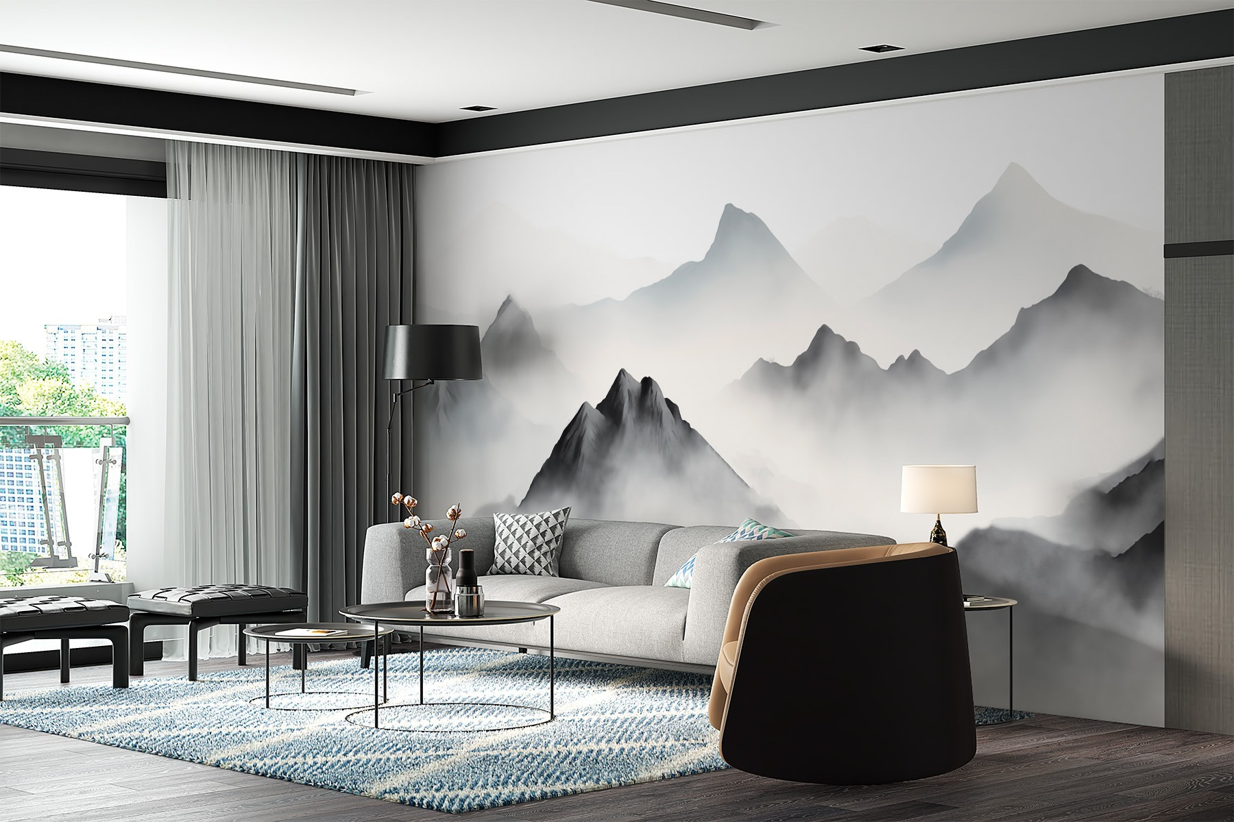 Mountain range with clouds