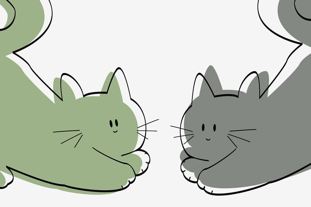 Um par de gatos deitados Um par de gatos deitados