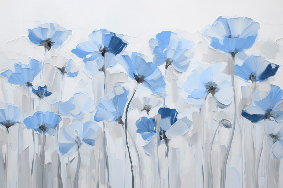 Pintura de flores azuis