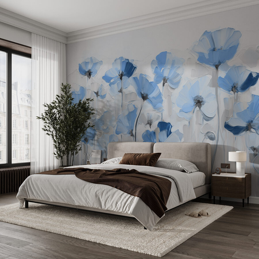 Pintura de flores azuis