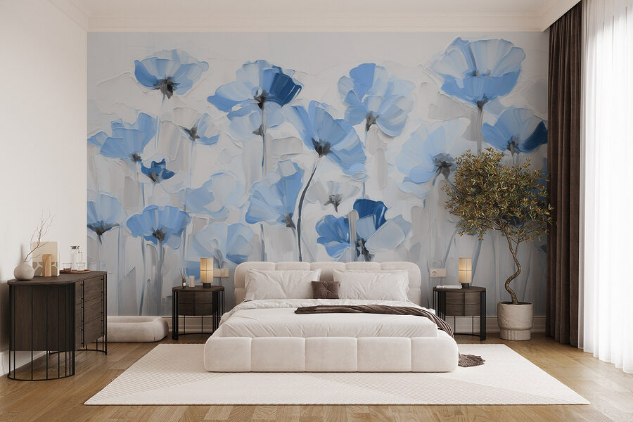 Pintura de flores azuis