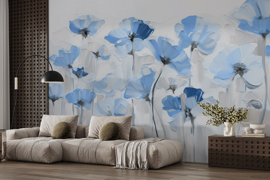 Pintura de flores azuis