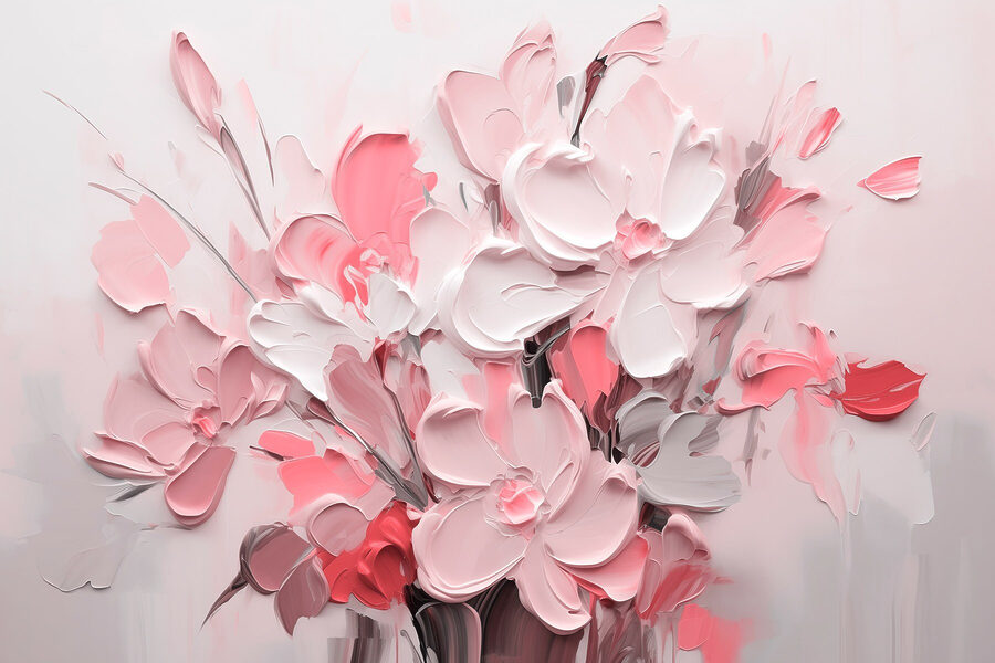 Papel de parede Pintura de flores em rosa e branco - Image 4