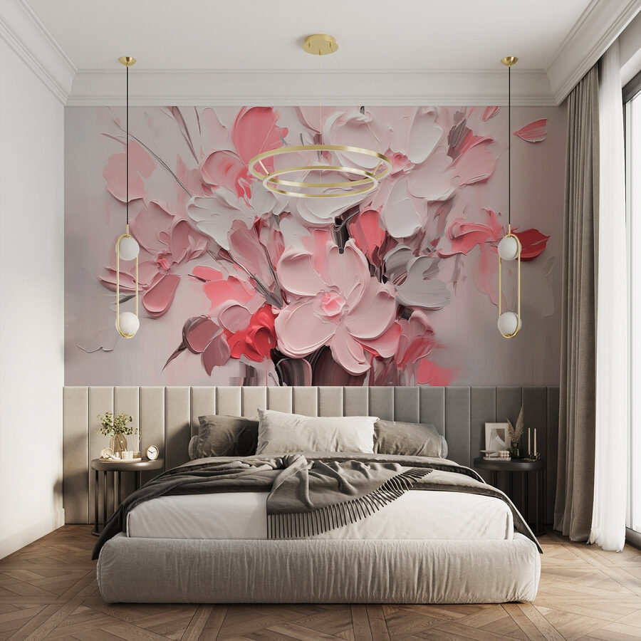 Papel de parede Pintura de flores em rosa e branco - Image 2
