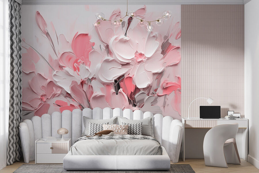 Papel de parede Pintura de flores em rosa e branco - Image 3