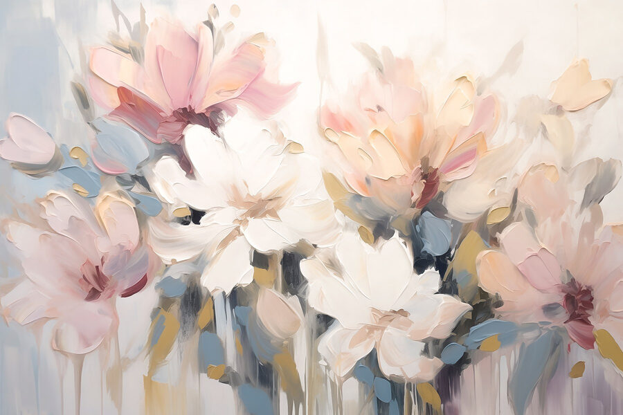Pintura de flores sobre uma superfície branca