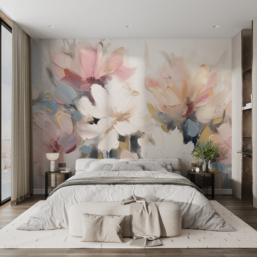 Pintura de flores sobre uma superfície branca