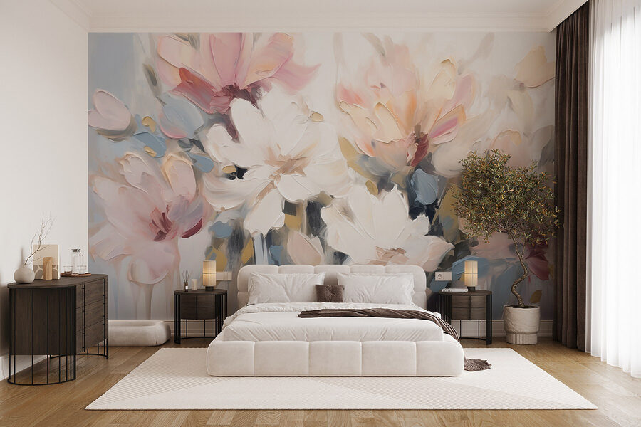 Pintura de flores sobre uma superfície branca