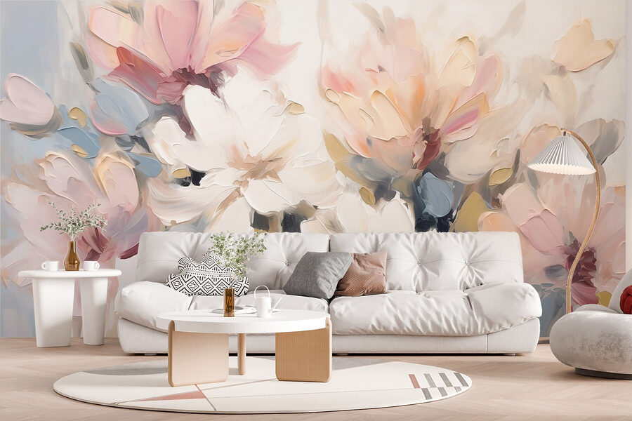 Pintura de flores sobre uma superfície branca